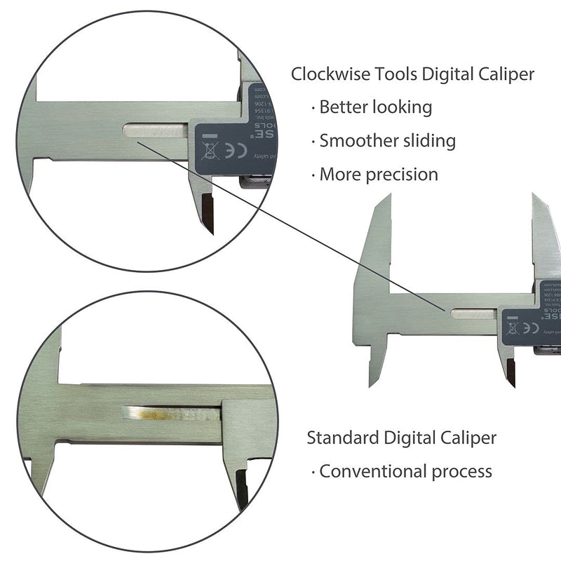 Clockwise Tools IP54 Grade Digital Caliper, DCLR-0805 0-8" /200mm, Inch/Metric/Fractions Conversion, Stainless Steel, Large LCD Screen DCLR-0805 8 inch
