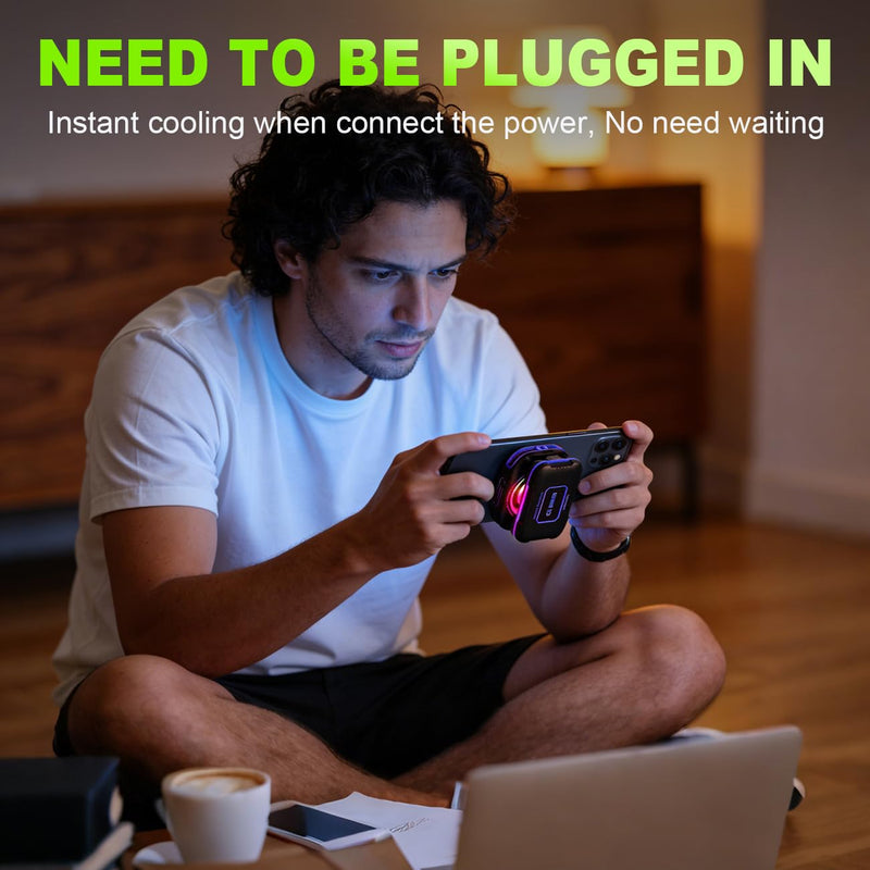 Cell Phone Cooler for Gaming, Magnetic Portable Radiator with RGB Lights, 3000mAh Rechargeable Battery, Compatible with iPhone, iPad, Android Black, Blue