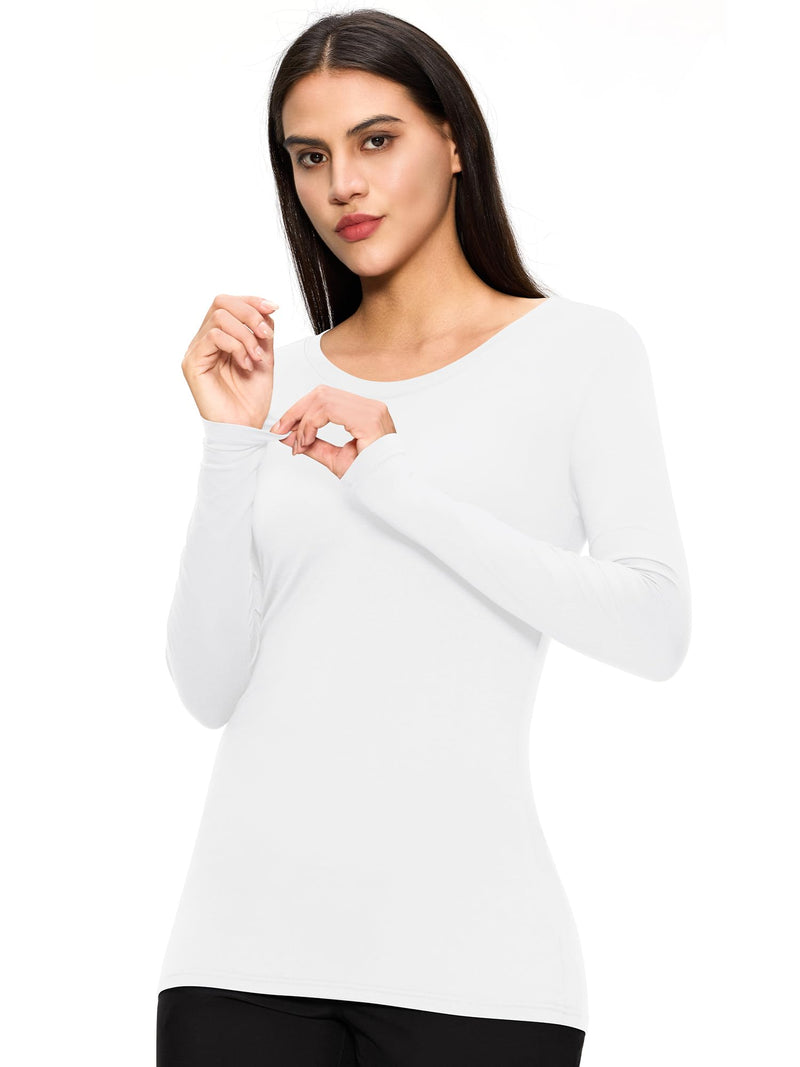 floralhue 3 Pack Underscrub Long Sleeve Women, Scrub Undershirts Crew Neck Comfort Tee with Ultra Soft Fabric Medium White