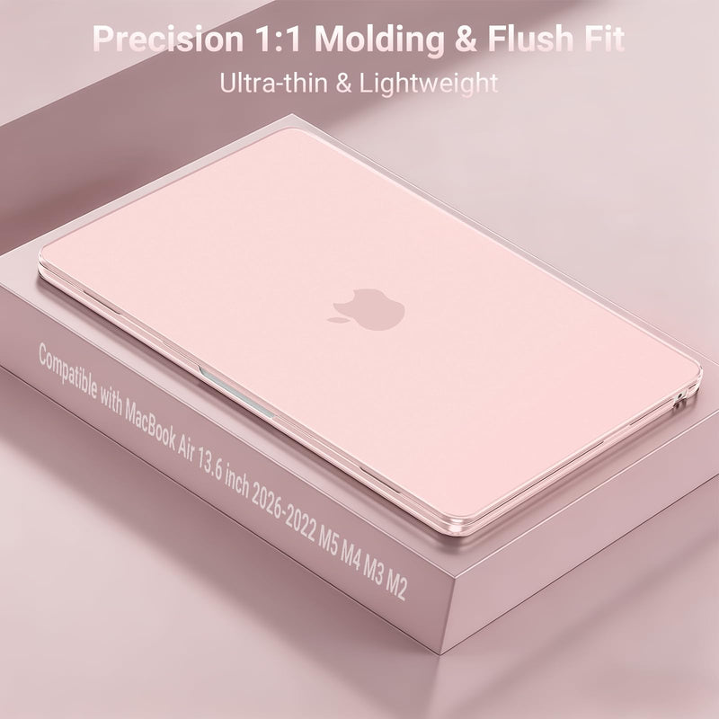 MOSISO Compatible with MacBook Air 13 inch Case M5 M4 M3 M2 2026-2022 | Hard Case&Puffy Bag&Keyboard Skin&Webcam Cover&Screen Film for MacBook Air 13.6, A3449 A3240 A3113 A2681, Pink