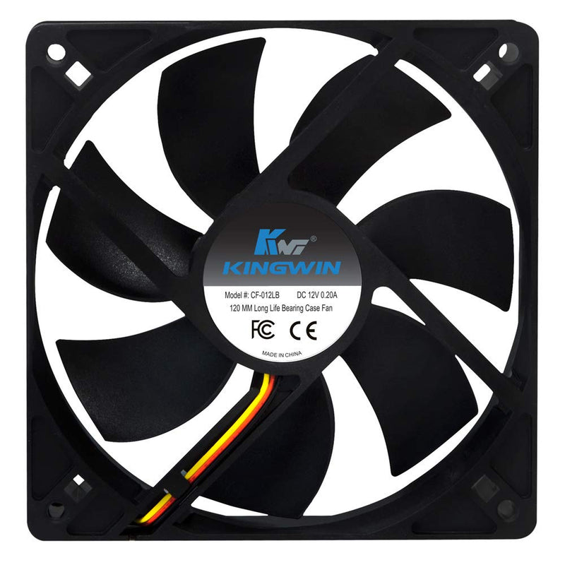 Kingwin 120mm Silent Fan for PC Cases, CPU Coolers, Mining Rigs – Quiet Computer Cooling Fan with Long Life Sleeve Bearing, High Airflow Ventilation – Black CF-012LB 120 mm (Pack of 1)