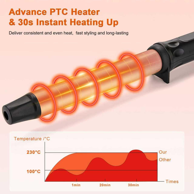 Curling Wand 25mm Tourmaline Ceramic Barrel Hair Curling Wand for Medium to Long Hair, Clamp-Free, Adjustable Temperature, Dual Voltage Professional Hair Curler Iron for Long-Lasting Waves