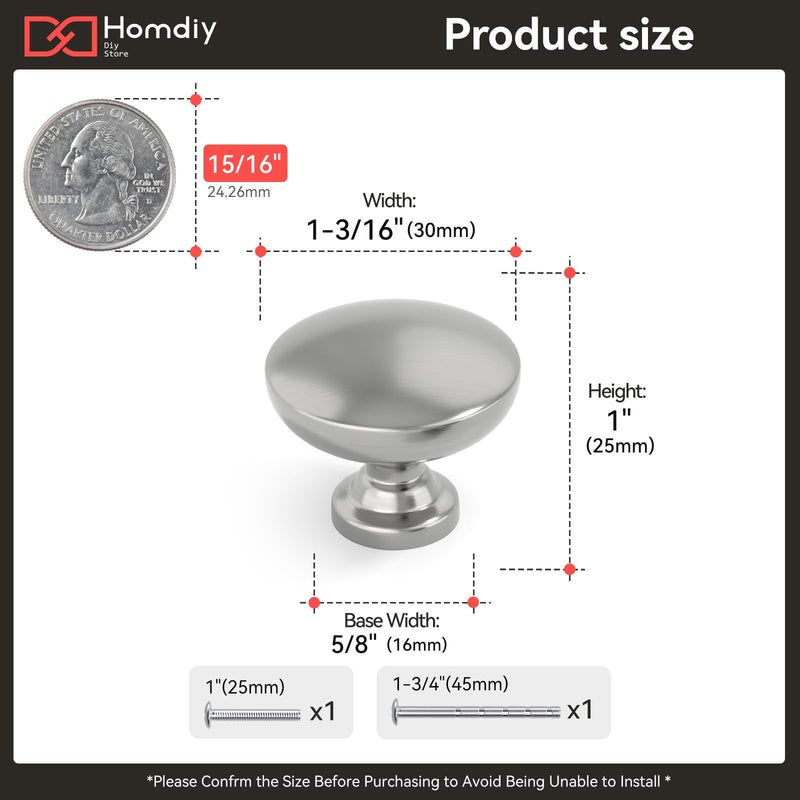 homdiy 10 Pack Brushed Nickel Cabinet Knobs Silver Round Dresser Drawer Knobs for Cabinets, Aluminum Alloy Kitchen Hardware Handles