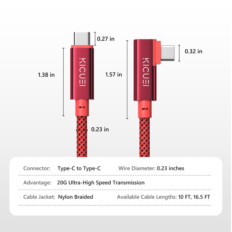 USB-C to USB-C Tethering Cable 10FT (3m), Right Angle Photography Cord, 20Gbps Fast Transfer, 4K@60Hz, PD Power Delivery, Compatible with Sony/Canon/Nikon, MacBooks, Cameras & Computers 10FT (3m)