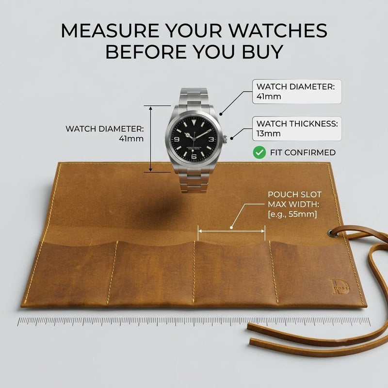 Dessi Handmade Crazy Horse Full Grain Leather Watch Roll 4 Slot Storage Organizer Case Universal Flat Fold Coffee Brown Travel Pouch Holder for Men Women Luxury Mechanical Timepieces