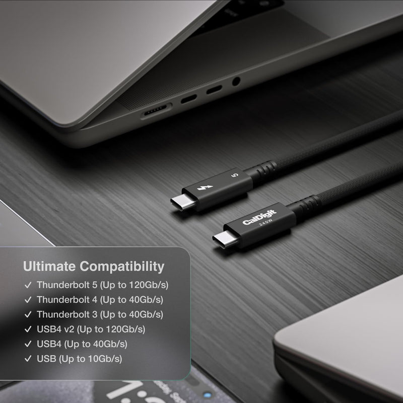 CalDigit Thunderbolt 5 Pro Braided Cable - 120Gbps 240W Power Delivery, Compatible with Thunderbolt 3, 4, USB4 Type C, MacBook Pro, iMac, iPhone 17 Max, Black (0.5m/1.64ft/19.685") 19.685 Inches