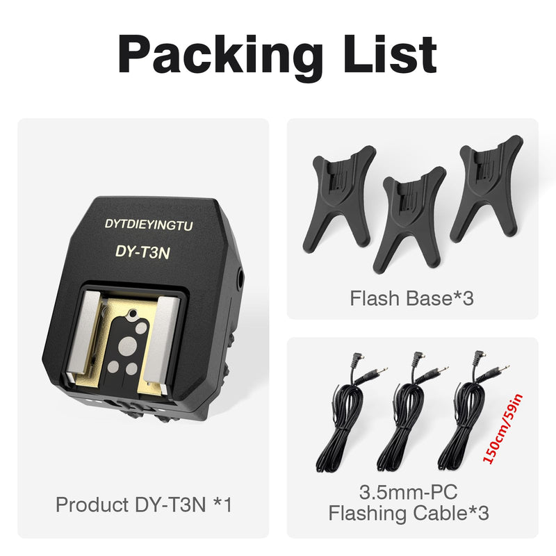 DY-T3N for Nikon Camera Flash Hot Shoe Adapter Mount Top-Mounted Expansion Accessory: Multi-Flash synchronous Shooting with Cable Converter A Set with 3 Wires (DY-T3N N03) DY-T3N N03