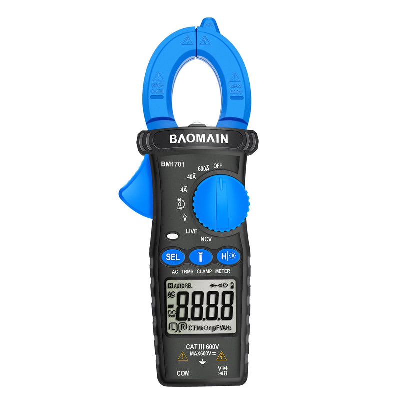 Baomain Digital Clamp Meter 4000 Counts Multimeter, Measures AC Current (4A/40A/600A), AC/DC Voltage,Resistance,Diode,Continuity, with NCV,Live Wire Test,BM1701 4000 Counts (4A/40A/600A)