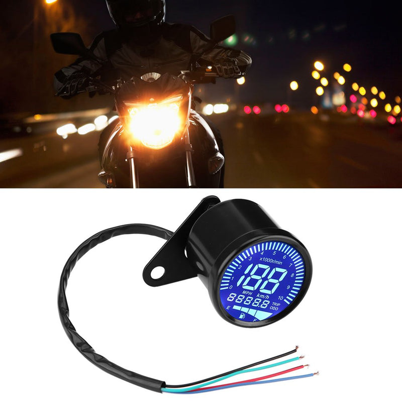 Digital Motorcycle Speedometer, Keenso 12V DC Universal Motorcycle Waterproof LED Backlight Digital Speedometer Tachometer Speed Gauge Oil Level Meter Voltmeter Voltage Black