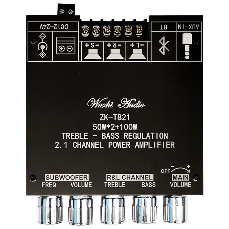 ZK-TB21 2.1 Channel Bluetooth Amplifier Board, 50W*2+100W Subwoofer Power Amp Module, Bluetooth 5.0 AUX Input Treble Bass Control for DIY Speaker Home Theater Audio