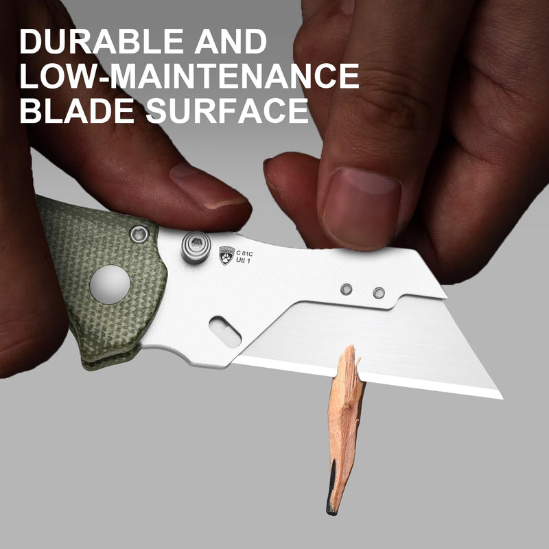 Kizer C01C Uti 1 (Dual-screw Version) Utility Knife, Button Liner Lock Box Cutter EDC Pocket Knife with 5PCS Razor Blades, Green Micarta Handle Small Folding Knives for Men Women, V3488.29JSM1 Light Green