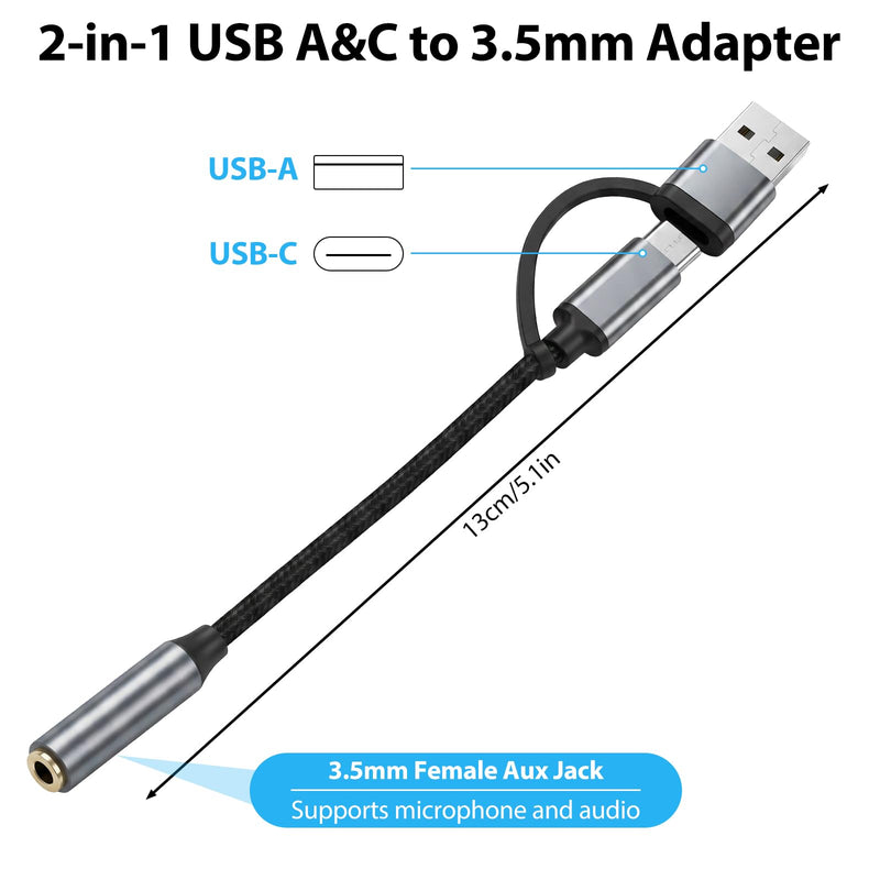 Trinkrittey 2-in-1 USB-C 3.5mm Audio Adapter with Type-A Converter | USB C to 3.5mm Female Headphone Jack Adapter 1/8" AUX Cable Dongle Compatible with Phone 17Pro and More USB C Audio Devices