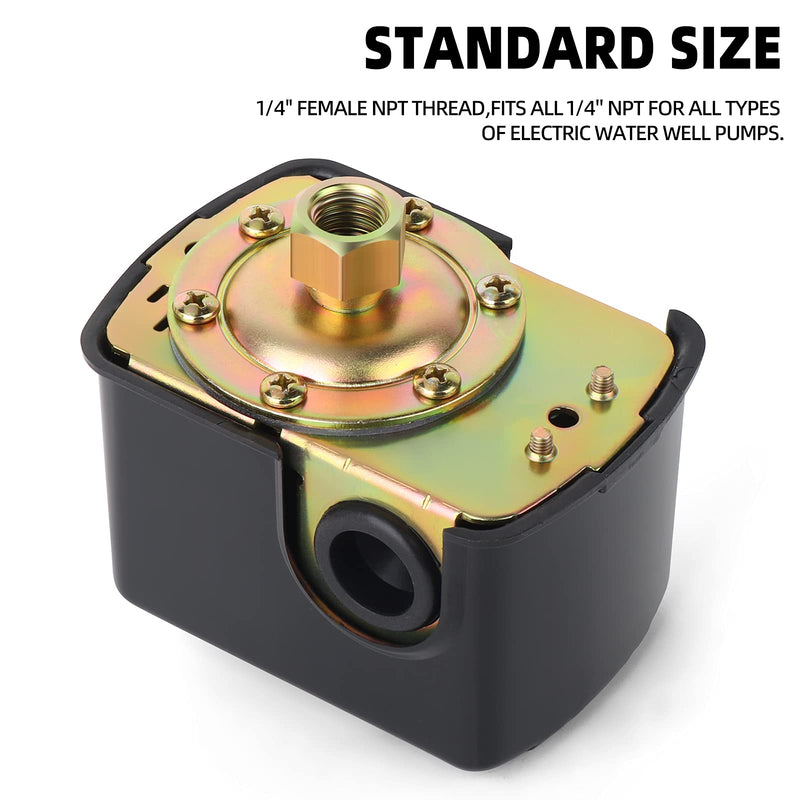 MEANLIN MEASURE MPS2040 Water Well Pressure Control and Port Air Compressor Pressure Switch, 20-40 PSI Pressure Setting, 1/4" Female NPT,Adjustable Differential, Tank Water Pump Control Valve Black 20/40Psi Pressure Switch
