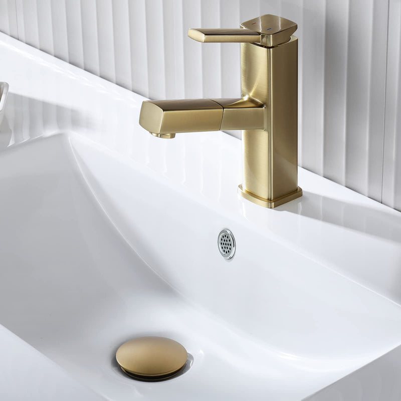 KAIYING Pop Up Drain, Bathroom Sink Drain Stopper with Overflow, Vessel Sink Drain Assembly with Detachable Basket Stopper, Anti-Explosion and Anti-Clogging Drain Strainer (Brushed Brass) Brushed Brass