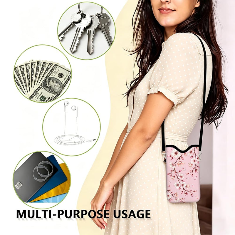 Floral Phone Pouch with Adjustable Strap Neck Lanyard Fits Most Smartphones 7.1 x 3.9 Inch Neoprene Phone Sleeve Pouch Cherry Blossom Waterproof Carrying Cellphone Case Bag for Women Men