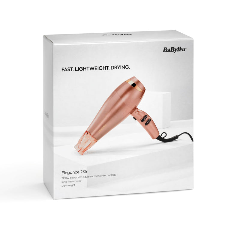 BaByliss Rose Gold Hair Dryer - 2100W Professional Ionic Blow Dryer, Lightweight Travel Hairdryer, Fast Drying Ceramic Hair Dryer, 3 Heat & 2 Speed Settings, Rose Gold, 5336U