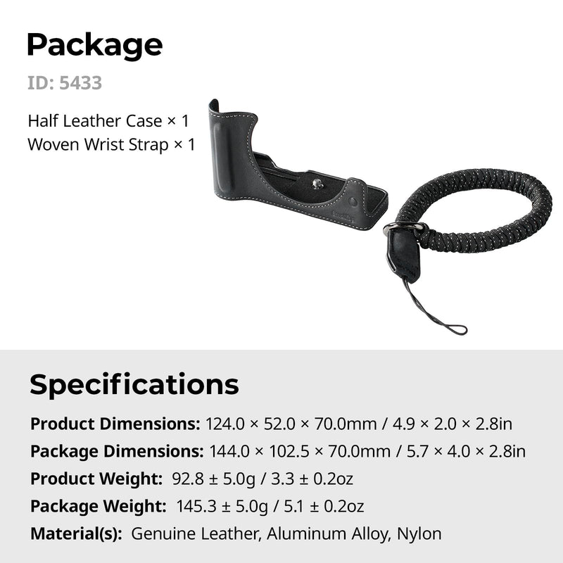 SMALLRIG Leather Half Case Kit for Canon R50 V with Half Genuine Leather Case and Woven Wrist Strap, Ergonomic Grip, Portable and Protecting (Black) - 5433 Black