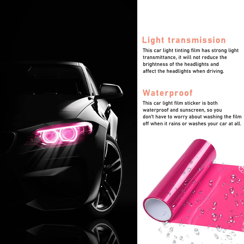 Car Light Tint Film, 12×48 Inch Tint Vinyl Wrap Film Roll with Squeegee and Cutter, Self-Adhesive Film Sticker for Car Headlights Tail Lights Fog Lights, Car Accessories (Pink)