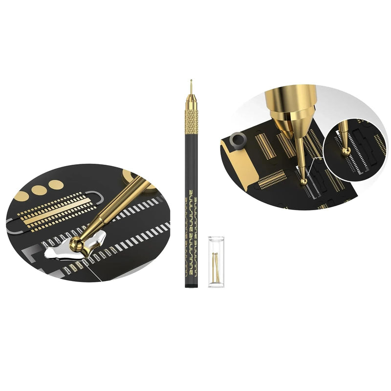 DIYPHONE Tin Drag Needle Set Gold Plated FPC Connector Reballing Solder with 3 Bars Ultralight Carbon Fiber Handle Kit Quick Tin Suction For Phone Motherboard BGA Soldering Repair Tool