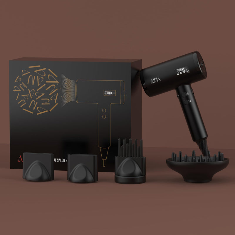 AINA Pro Salon Hair Dryer(New tech),2300W Blow Dryer with Diffuser Comb for Women | BLDC Hair Dryer | Brushless Motor 150,000 RPM | Ionic | LED Display | 4 Magnetic Attachments 230V/UK(Vader Black) Babe Pink