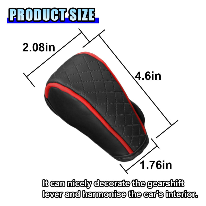 Leather Car Gear Shift Knob Cover, Anti-Slip Breathable Car Shifter Lever Cover, Automatic Shift Knob Handle Protector, Universal Auto Interior Decorative Accessory for Sedan, SUV (Black/Red) Black/Red