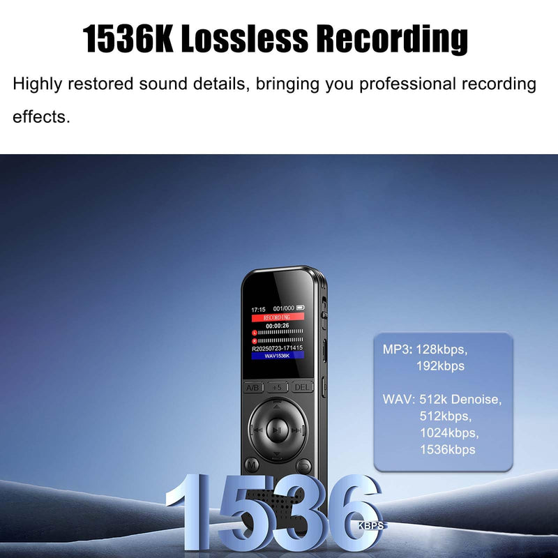 128GB Digital Voice Recorder with Playback Voice Activated Recorder with Noise Reduction A-B Repeat for Lectures Meeting Classes Interviews