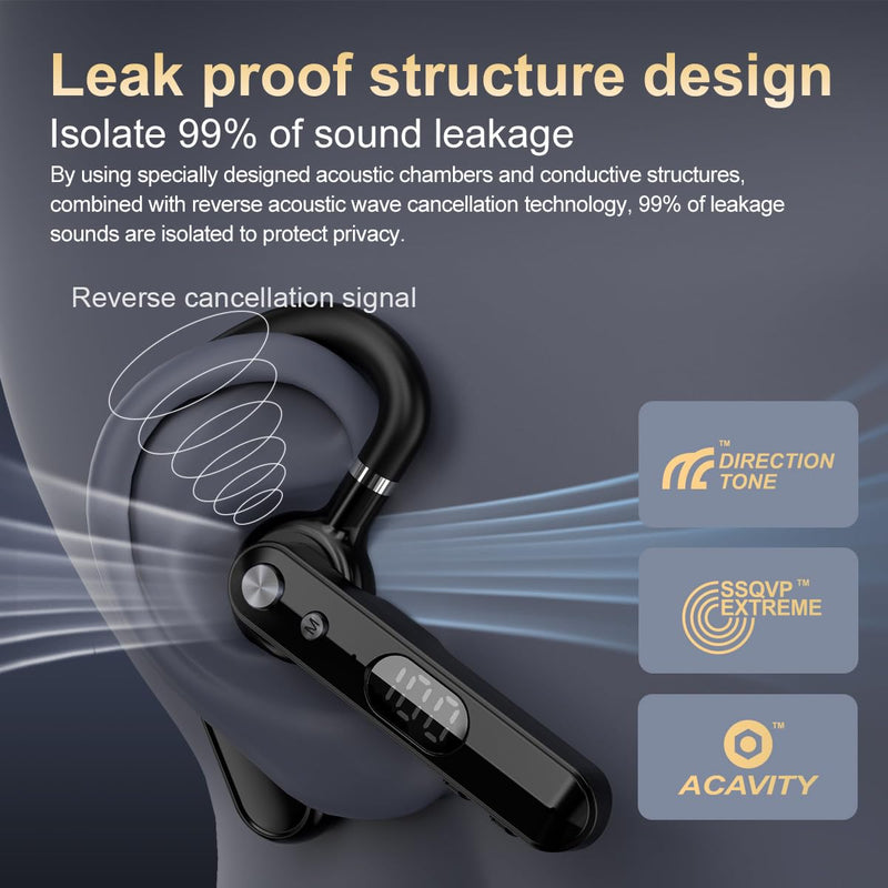 Bluetooth Headset, Dual Mic Noise Cancelling, 48H Talk Time, Clear Calls | Trucker Headset, Wireless Earpiece, Hands Free Headset for Driving, Office, Business, Long Battery Life, Open Ear Comfort