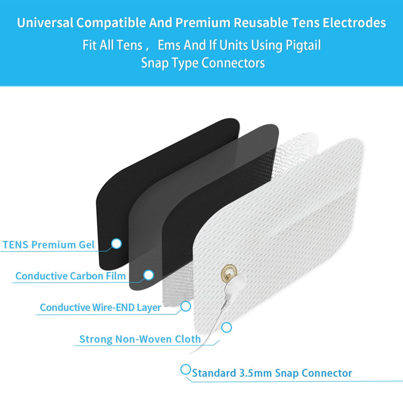 TENS Unit Replacement Pads 4X8", 40 Pcs Premium Quality Snap Replacement Electrodes for TENS and EMS Muscle Stimulator, Using 3.5mm Snap Connector
