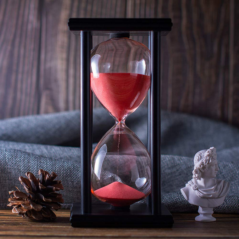 Hourglass Timer with Red Sand, 60 Minute Wooden Frame Sand Timer, Creative Handcraft Decoration 60 min