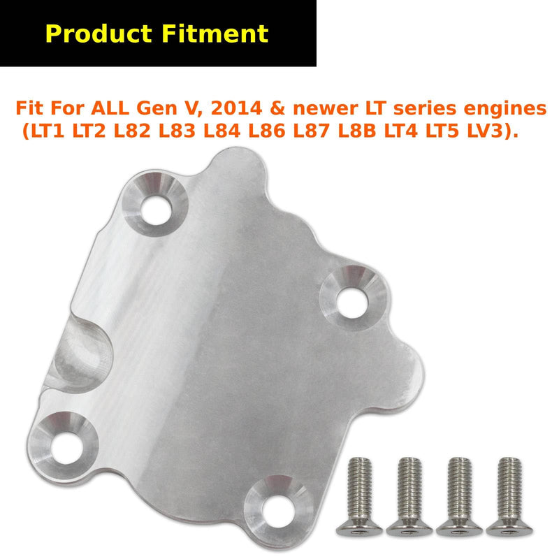 Billet Aluminum Vacuum Pump Delete Cover Plate For Oil Galley Flange 2014-Newer GEN 5 V8 LT Engines LT1 LT2 L82 L83 L83 L84 L86 L87 L8B LT4 LT5 Vortec Camaro Corvette