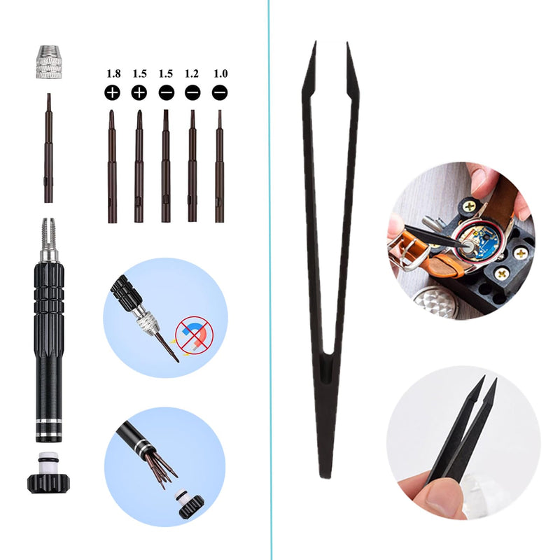 Watch Battery Replacement Tool Kit, 3 Point Large Wrench for Wristwatch Case Back Open, Back Removal Tool with 18 Bits, Watch Holder, Anti-Static Tweezers, Screwdrivers, Spring Bar Tool Silver