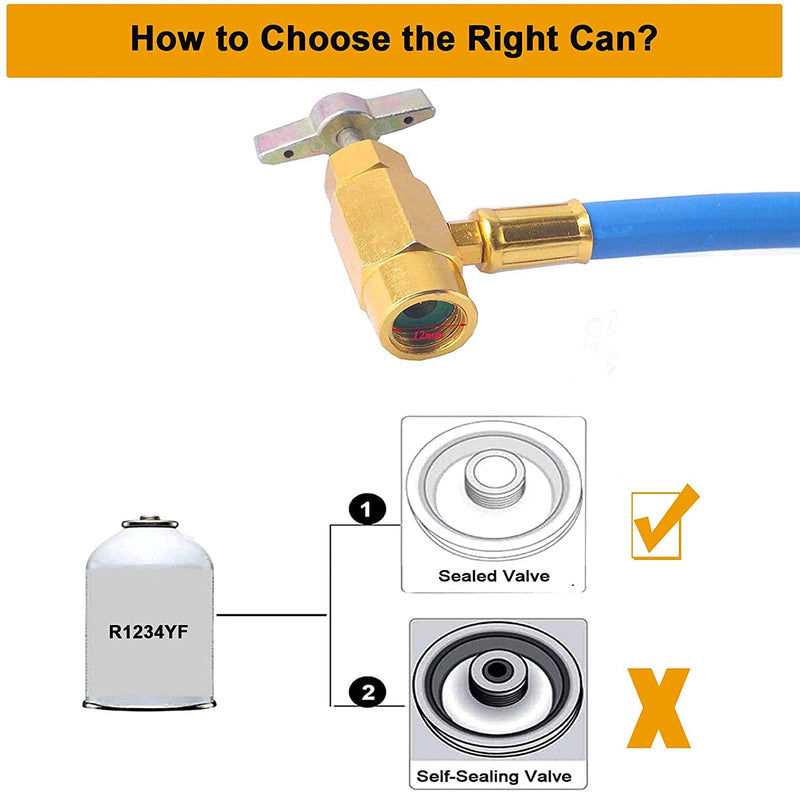 Ketofa R1234YF Refrigerant Charge Hose Kit, R-1234YF AC Refrigerant Can Hose with Gauge, 1/2 LH Can Opener Tap and R1234YF Low Side Adapter
