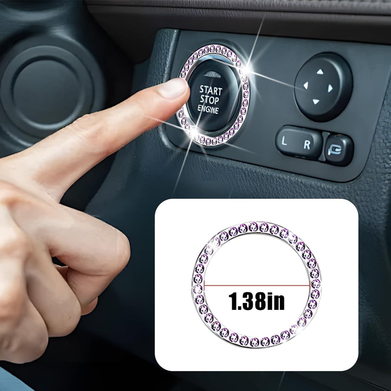 Car Accessories Set, 10PCS Vehicle Kit with Steering Wheel Cover Seatbelt Pad Cup Holder Mat Start Button Ring Sticker Flower Air Vent Clip, Universal Automotive Interior Ornament (Purple) Purple
