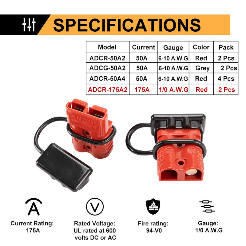 BUNKER INDUST 175A 1/0AWG Battery Quick Connect Wire Harness Plug Kit Battery Cable Quick Connect Disconnect Plug for Winch Auto Car Trailer Driver Electrical Devices,2 Pcs,Red red