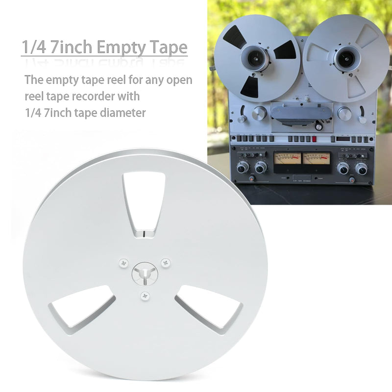 7 Inch Empty Tape Reel, 1/4 Inch Aluminum Takeup Reel, Silver | Precision-machined aluminum alloy reel with 3-hole design for tape storage, transfer and restoration
