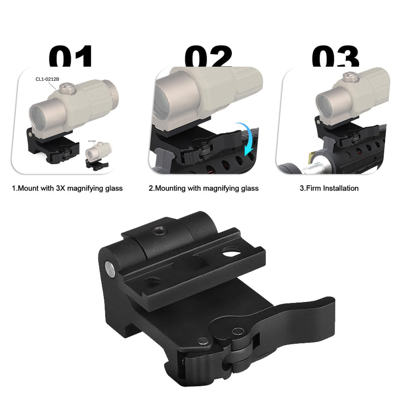 New Aluminum Quick Release 3X Magnifier Mount Central Height :1.93 inches (with 7mm Spacer) for G33 G43 G45 Flip-to-Side Mount Kit Optics Base QD Compatible with Standard 21.2mm Base Mounting