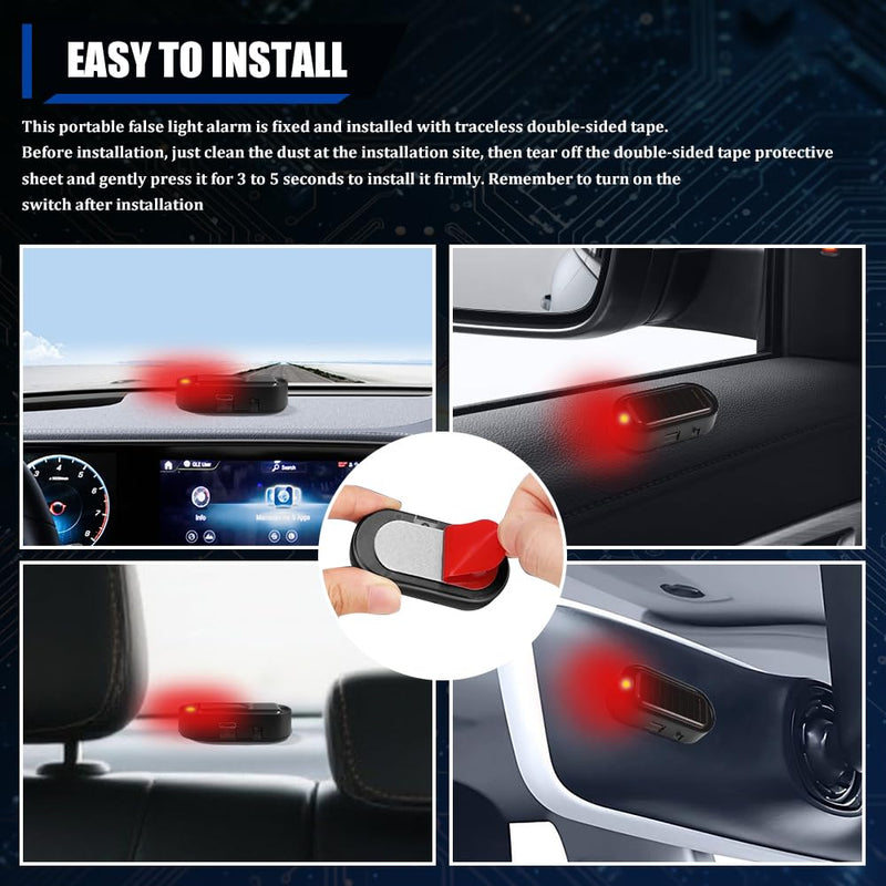 2PCS Car Solar Power Simulated Dummy Alarm, Car Alarm System, Auto Warning Interior Safety Lamp with USB Charger Port, Anti-Theft LED Flashing Security Light Fake Lamp Fit for Most Cars (Red) Red