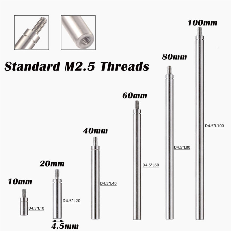 6pcs Dial Indicator Extension Stem Rod Set,10 20 40 60 80 100mm Long Extend Rod.Electrical Digital Indicator Extension Stem Rod Set, M2.5 Thread,4.5mm Diameter 10-100MM