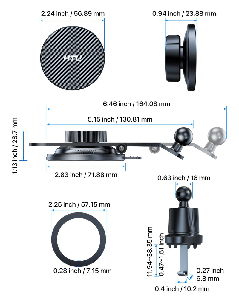 【2026 Military-Grade】 for MagSafe Car Mount【Upgraded Strongest Magnetic&Suction】 Magnetic Phone Holder Cell Stand for Phone Holders for Your Car for Tesla Truck Cradle for iPhone 17 16 15,Black Black