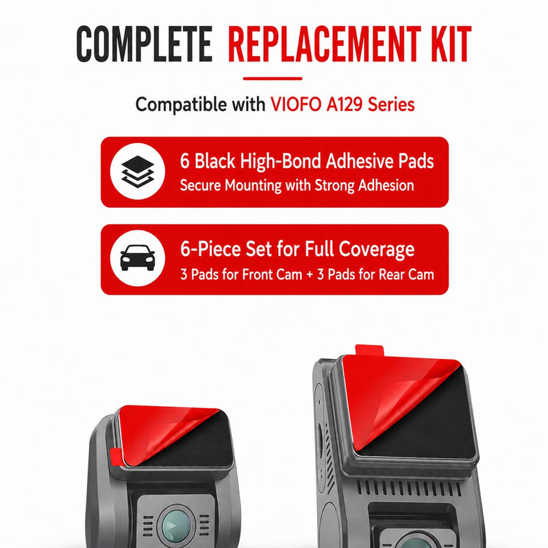 6-Pack Adhesive Pads + 6 Static Stickers Compatible with VIOFO A129 / A129 Duo / A129 Pro / A129 Plus / A129 Duo Plus Dash Cams – Front & Rear Mount Set, High-Bond Black Acrylic Foam Tape