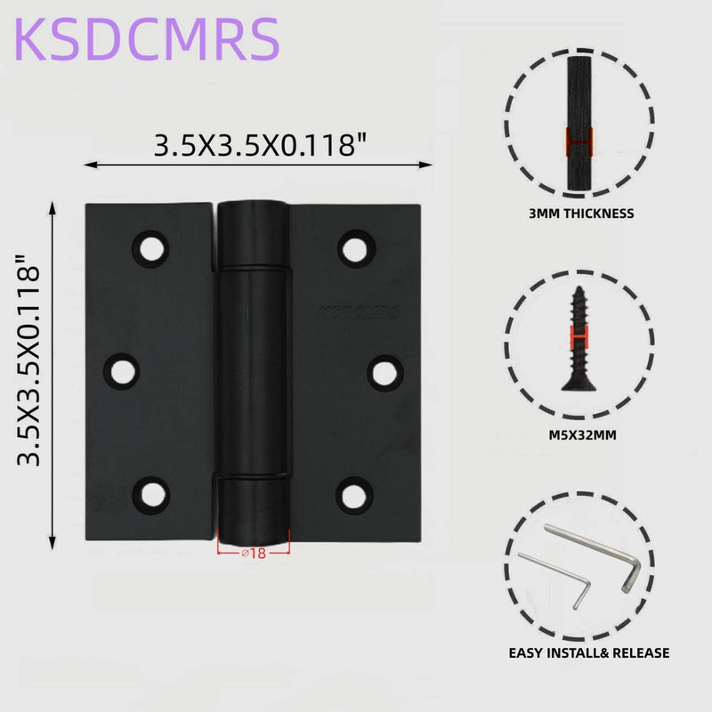3.5" Self-Closing Stainless Steel Hinges,3-1/2 inch x 3 1/2 Inch Heavy Duty Spring Loaded Automatic Adjustable to Close Door Hinge with Square Corner (Matte Black-2PACK) Matte Black-2PACK