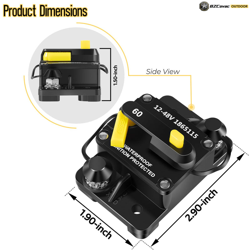MKR-27 Circuit Breaker for Minn Kota Trolling Motors, 60 Amp, Waterproof Panel Mount, Manual Reset