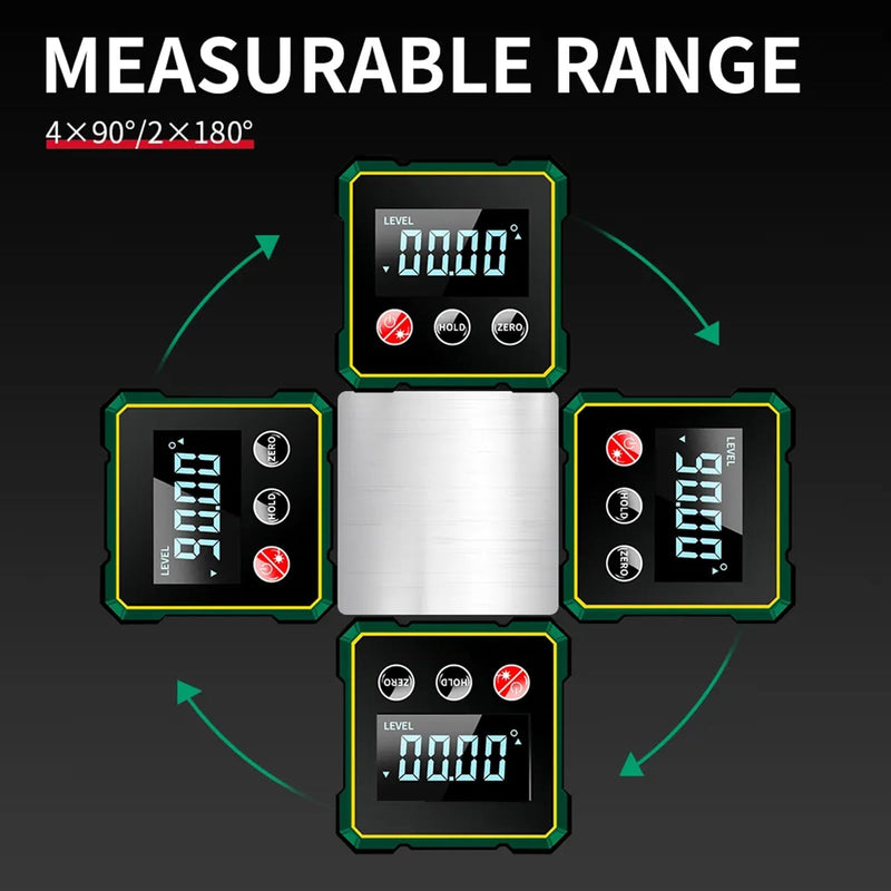 Digital Angle Finder with Electronic Laser Level,Inclinometer- 4-side Strong Magnetic Angle Gauge, Protractor,Finder Measuring Tool for Woodworking (Laser Level is Class II,Output<5mW)