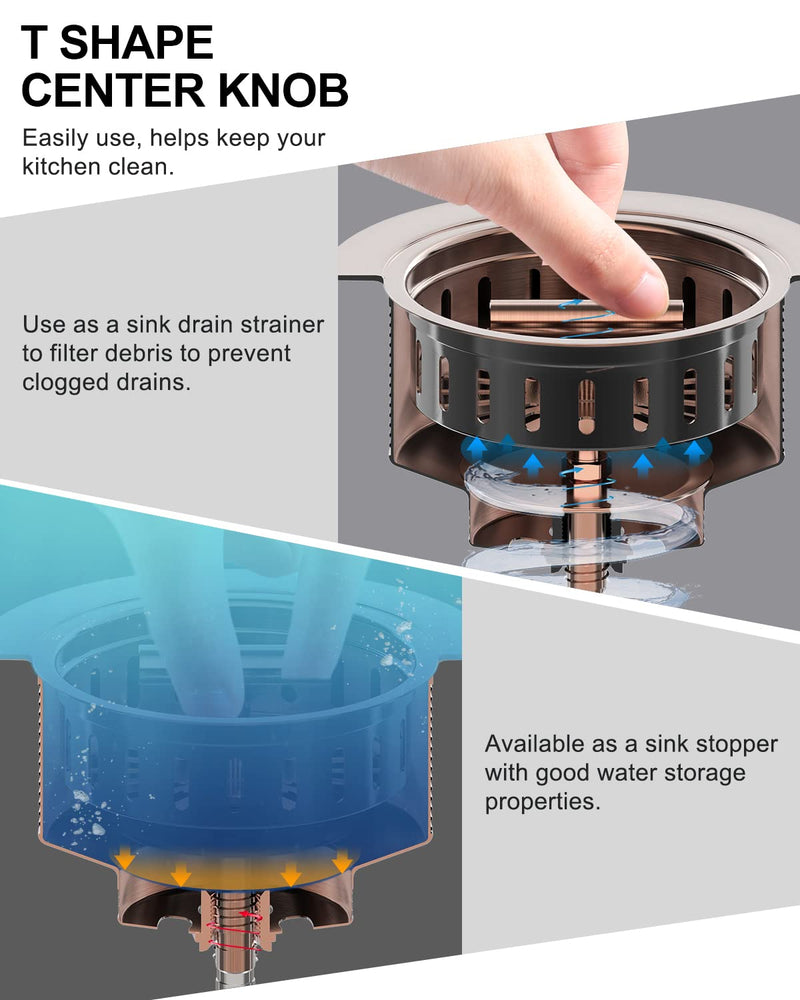 BOTEMY B9171 Copper Kitchen Sink Drain Kit 3 1/2 Sink Strainer for Kitchen Sink with Stainless Steel Strainer Stopper Drain Assembly Basket Strainer Fit Standard Sink Drain Hole(Antique Copper) Antique Copper