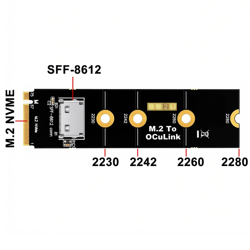 RGEEK M.2 NVME to OCuLink SFF-8612 Adapter, PCIe 4.0 x4 64Gbps | OCuLink SFF-8611 4i Host Adapter, for eGPU GPU External Graphics Cards and M.2 NGFF SSD 2280 2260 2242