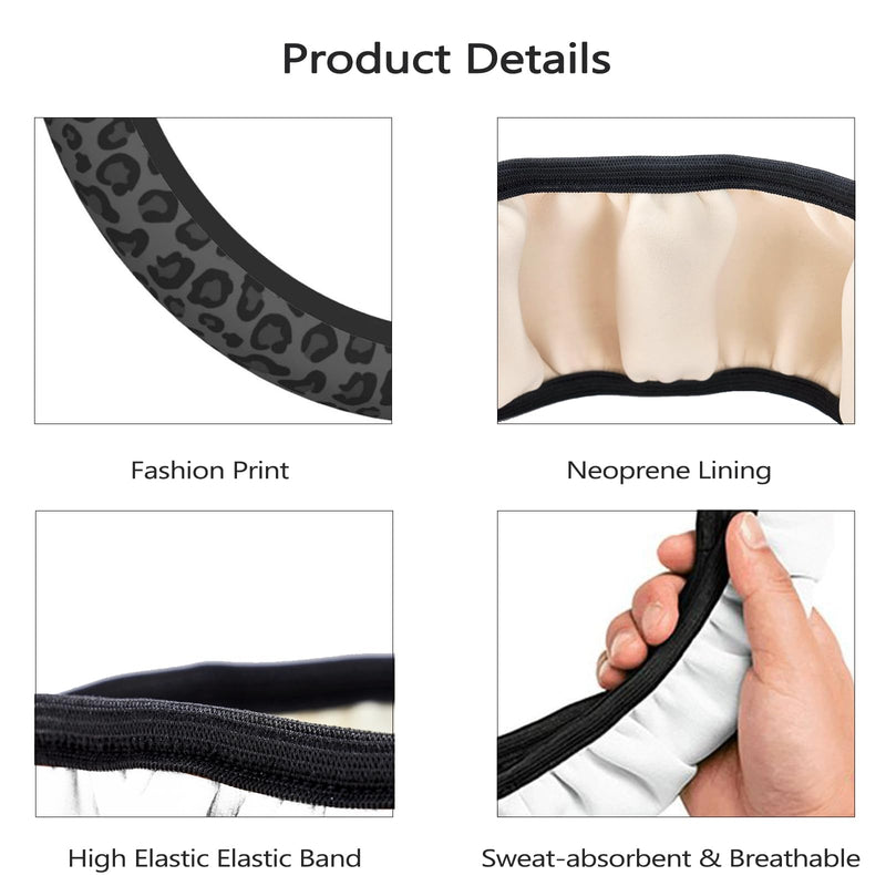 Black Leopard Cheetah Steering Wheel Cover for Women Girls, Anti-Slip High Elastic Breathable Soft Rubber Car Steering Wheel Cover, Universal 15 Inch Fit for Cars, Auto, SUVs Black leopard cheetah print