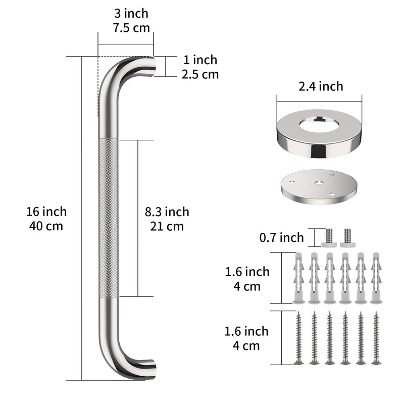2 Pack 16 Inch Anti Slip Shower Grab Bar Handle, ZUEXT Chrome Stainless Steel Bathroom Grab Bar, Knurled Bathroom Balance Bar,Safety Hand Rail Support,Handicap Elderly Injury Senior Assist Bath Handle 2