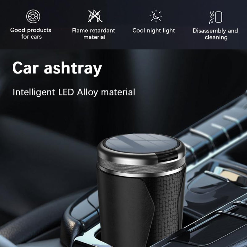 Car Ashtray with Lid, Smokeless Mini Detachable Vehicle Cup Holder Ash Tray with LED Light, Portable Automotive Interior Cigar Can Accessories, Universal for SUV Sedan Truck (Light Brown)