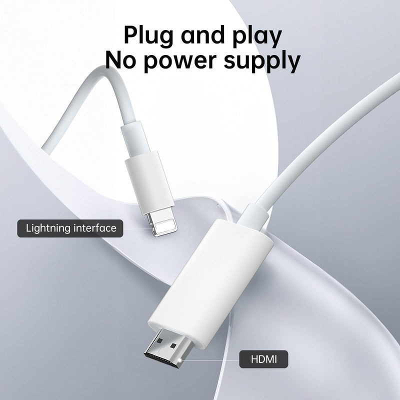 [MFi Certified] 13.2ft Long Version Lightning to HDMI Cable Adapter, 1080P Lightning to Digital AV Adapter Sync Screen Connector Compatible for iPhone 14 13 12 11 to HD TV Projector Monitor White