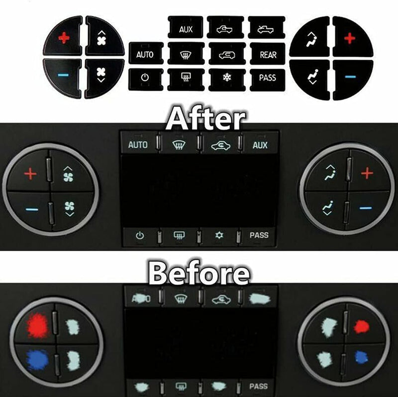 AC Dash Button Repair Kit -Compatible with Chevy, Best for Fixing Ruined Faded A/C Control Buttons - Decal Replacement Fits Select 07-14 GM Vehicles - Car SUV Van Truck Accessories